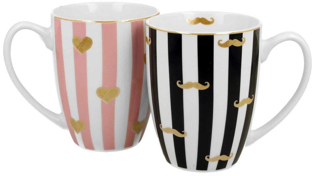 Porcelánový hrnček Little Hearts/Moustache 360 ml sada 2ks