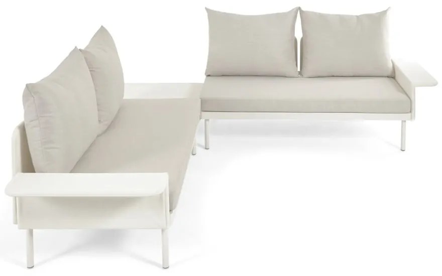 Biela hliníková záhradná rohová pohovka so stolíkom Kave Home Zaltana