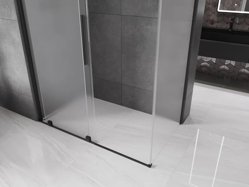 Mexen Velar, sprchový kút s posuvnými dverami 150 x 85 cm, 8mm sklo námraza, čierna matná, 871-150-085-31-70