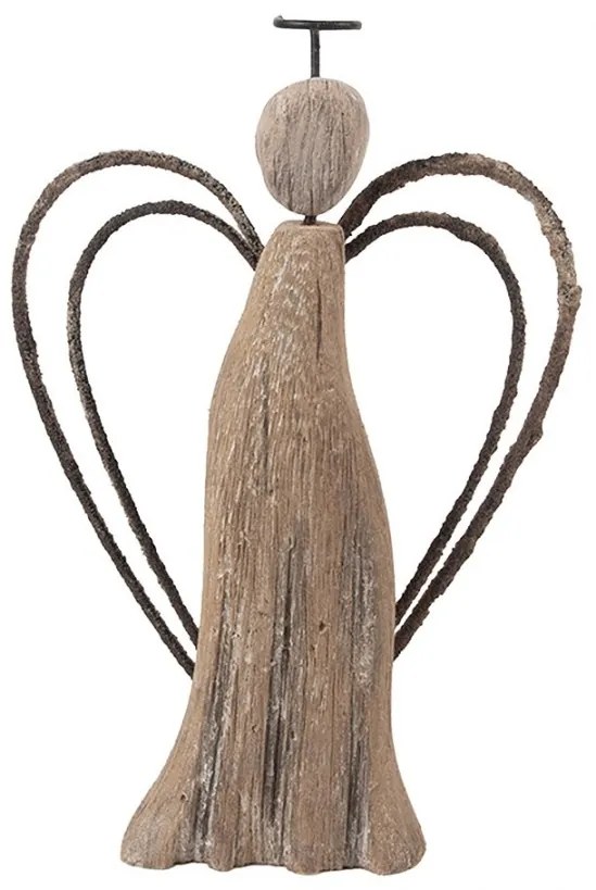 Hnedá dekorácia drevená figúrka anjel Angel Rustic M - 12*3*18 cm