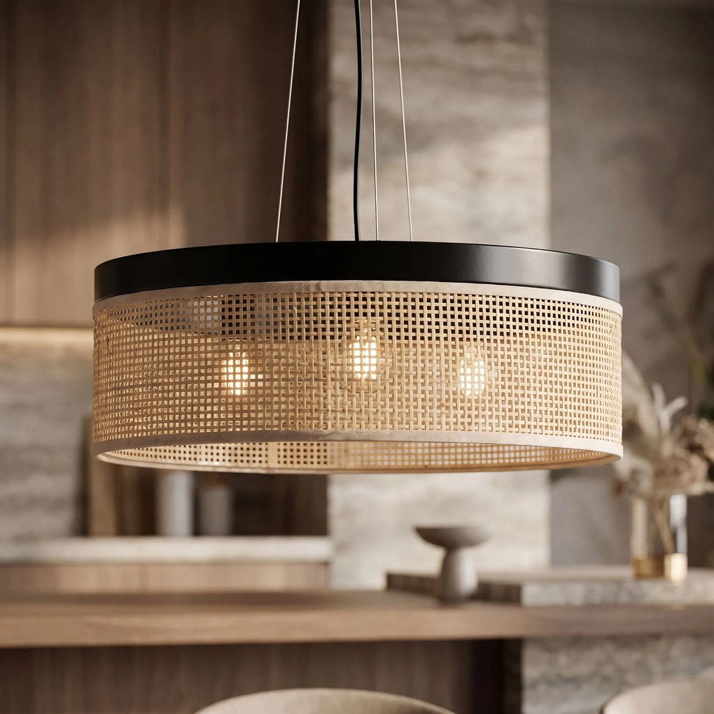 Toolight Toolight, APP1901-3CP, závesné svietidlo s ratanovým tienidlom, Ø 40 cm, 3× E27, hnedá, OSW-63000