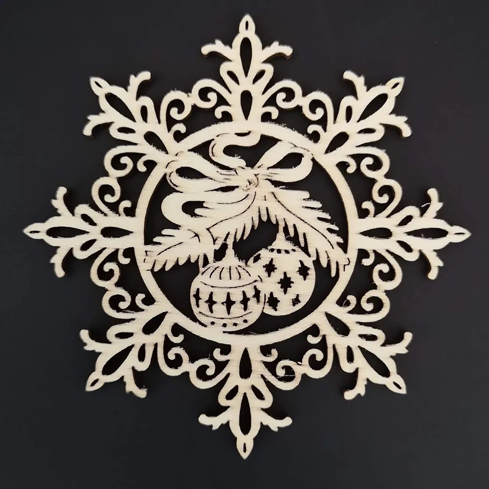 AMADEA Drevená ozdoba vločka s guľami 6 cm