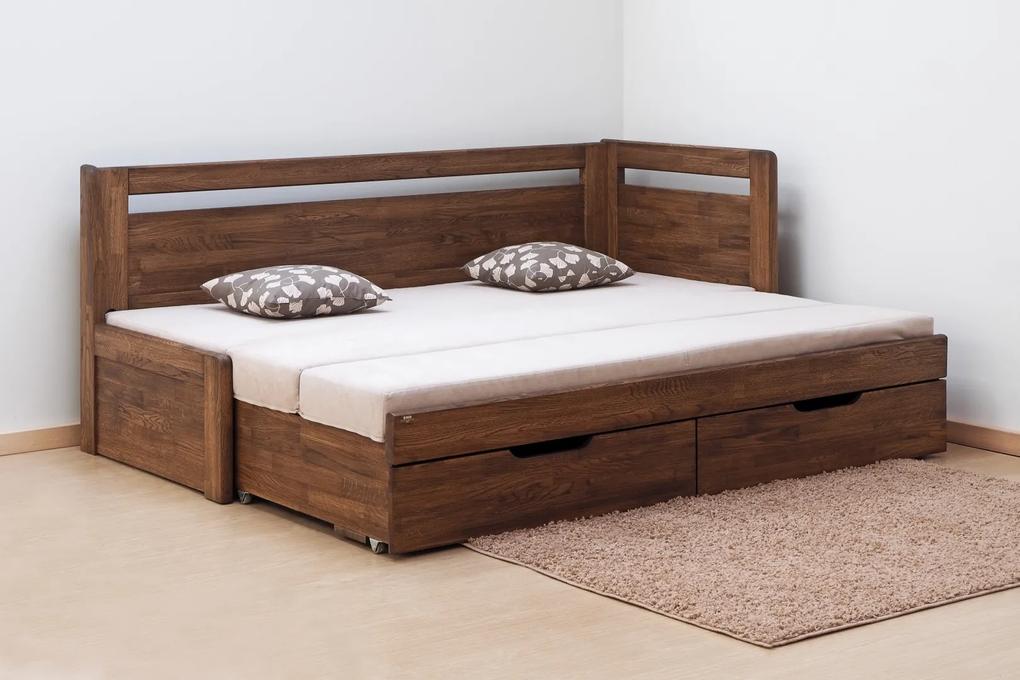 BMB TANDEM KLASIK s roštom a úložným priestorom 80 x 200 cm - rozkladacia posteľ z dubového masívu s podrúčkami, dub masív