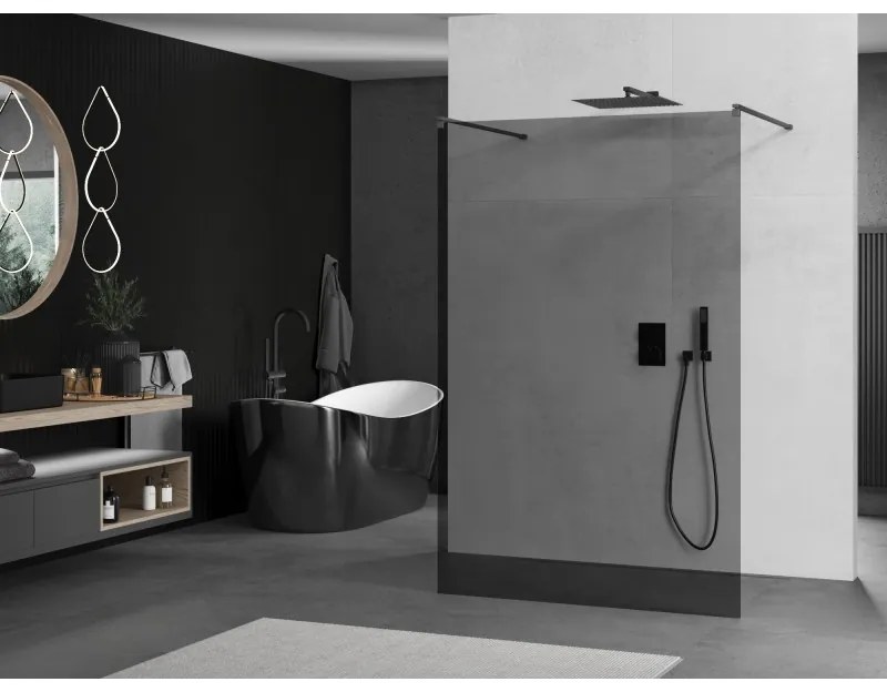 Mexen Kioto, sprchová zástena Walk-In 130 x 200 cm, 8mm šedé sklo, grafitový profil, 800-130-002-95-40