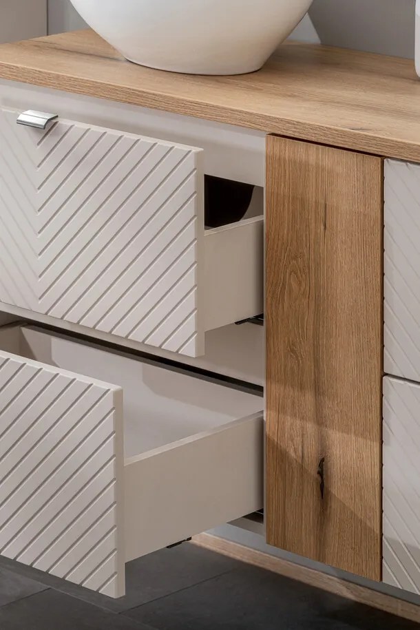 Závesná skrinka pod umývadlo Viva Cashmere s doskou 160 cm kašmír/dub coast evoke