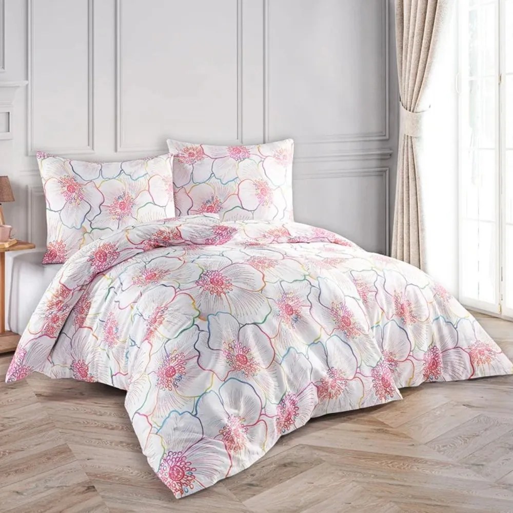Saténové posteľné obliečky Bloom s veľkými kvetmi ibiškov - Bedtex Exclusive - 100% prémiová bavlna - 70 x 90 cm + 140 x 200 cm