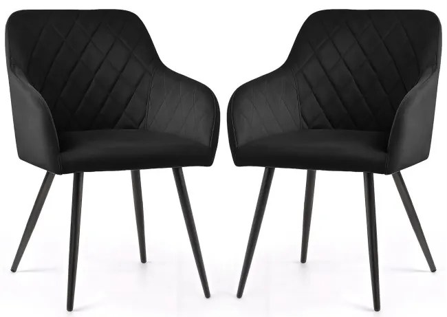 Sada dvoch jedálenských stoličiek VELTO zamatové, čierne / čierne nohy (2 ks)