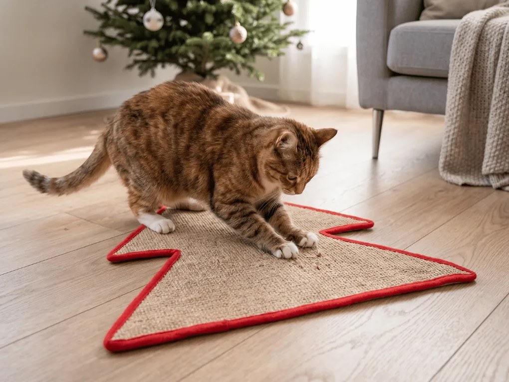 Vianočná škrabacia podložka pre mačky FESTIVE PAWS 60×50 cm