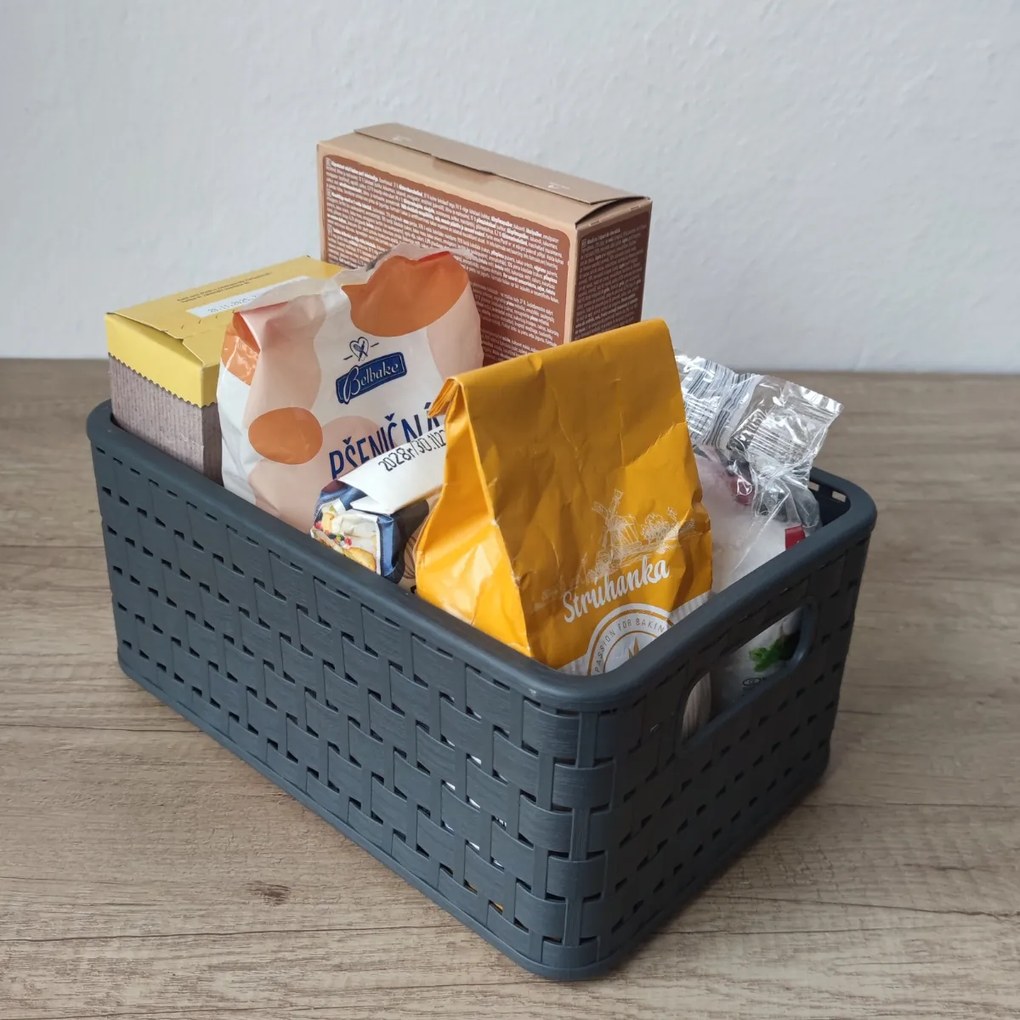 Rotho Plastový košík COUNTRY, rovný, antracit (6 l - 28x19x13)