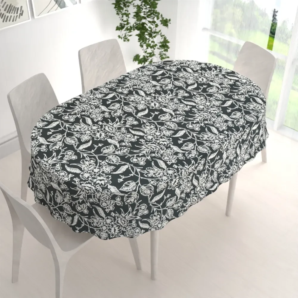 Biante Dekoračný oválny obrus PML-105 Biele kvety na čiernom 120x180 cm