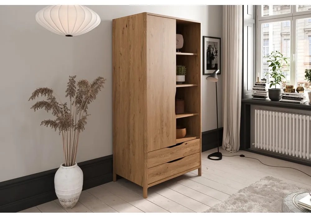 Šatníková skriňa z dubového dreva v prírodnej farbe 90x188 cm Twig – The Beds
