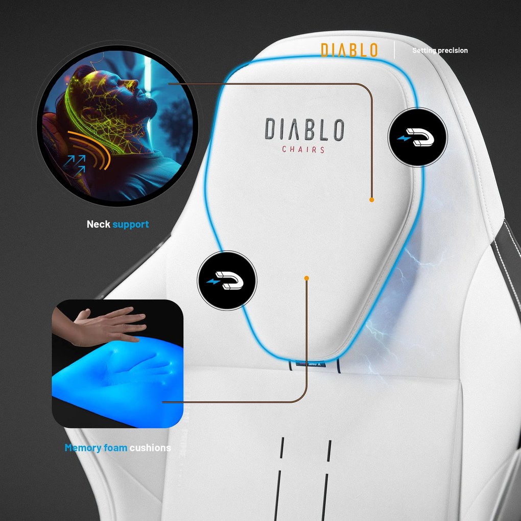 Biele herné kreslo Diablo X.One Prime, Normal Size, Ghosted White