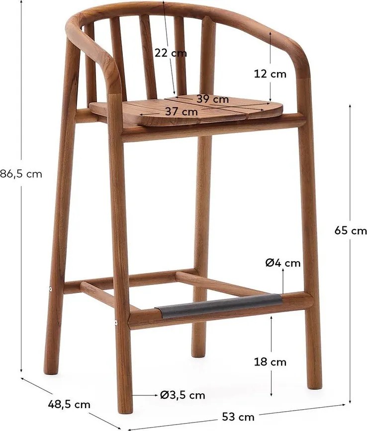 Drevená záhradná barová stolička v prírodnej farbe Turqueta – Kave Home