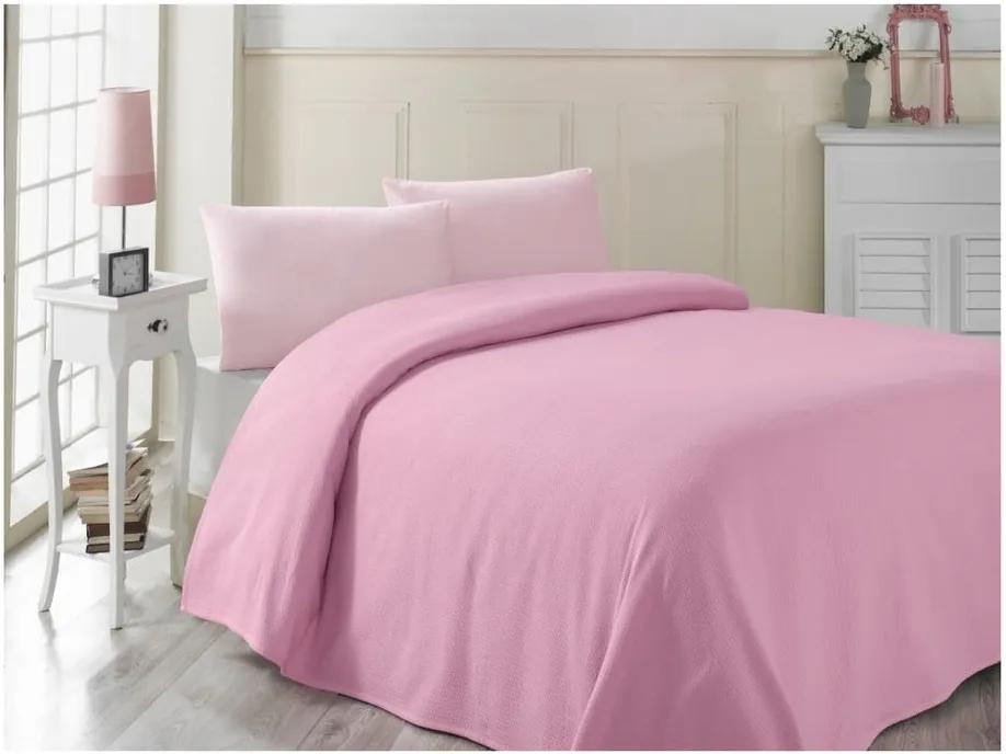 Ružová ľahká prikrývka cez posteľ Pembe, 200 x 230 cm