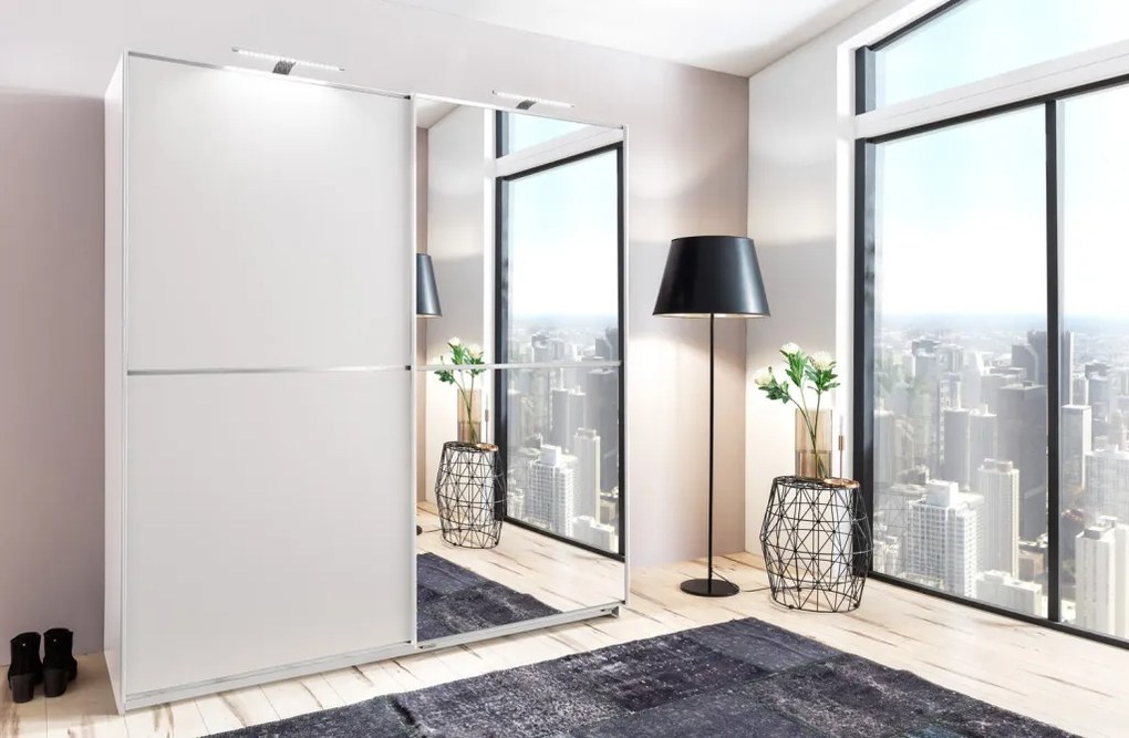 Šatníková skriňa so zrkadlom Baden, 179 cm, biela