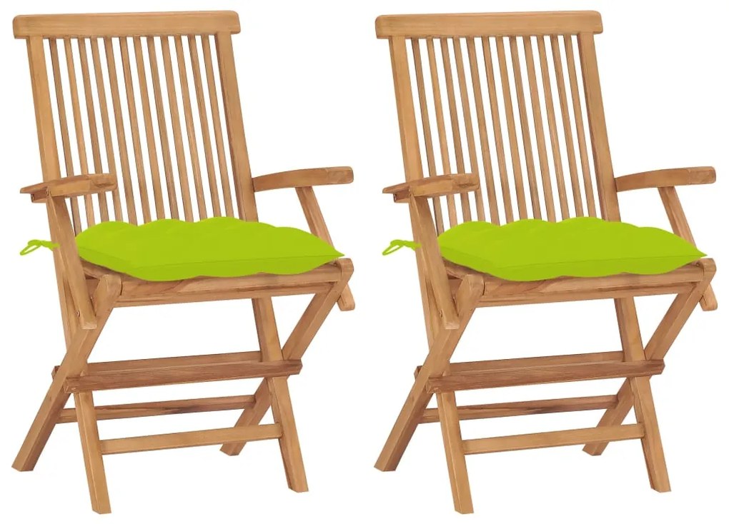 Záhradné stoličky so žiarivo zelenými podložkami 2 ks tíkový masív