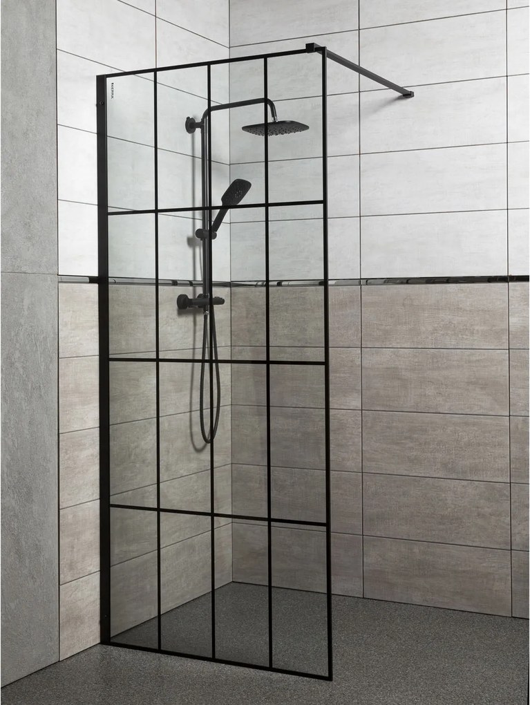 Novoterm Sprchová zastena Walk-in NV-Techno 100, čierna/transparent - bez vaničky
