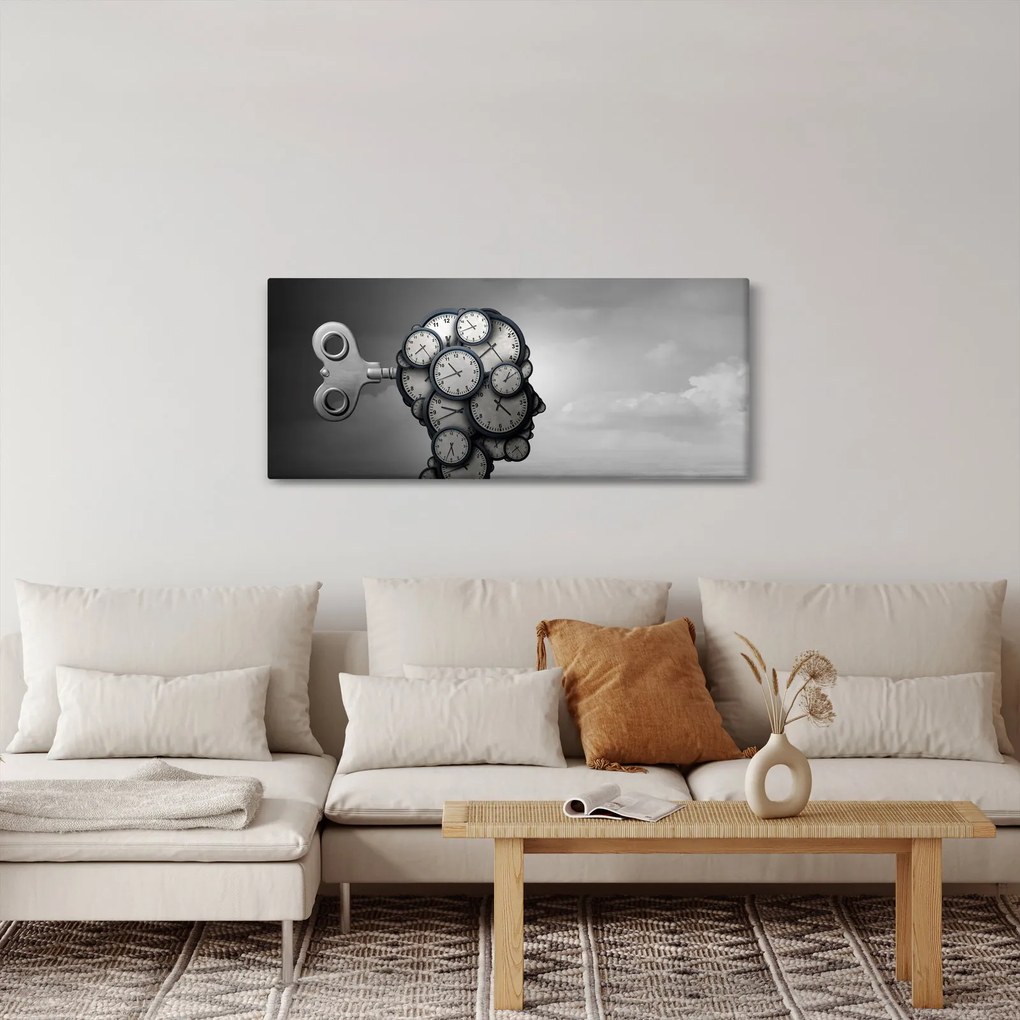Umelecký obraz hlavy s hodinami (120x50 cm)