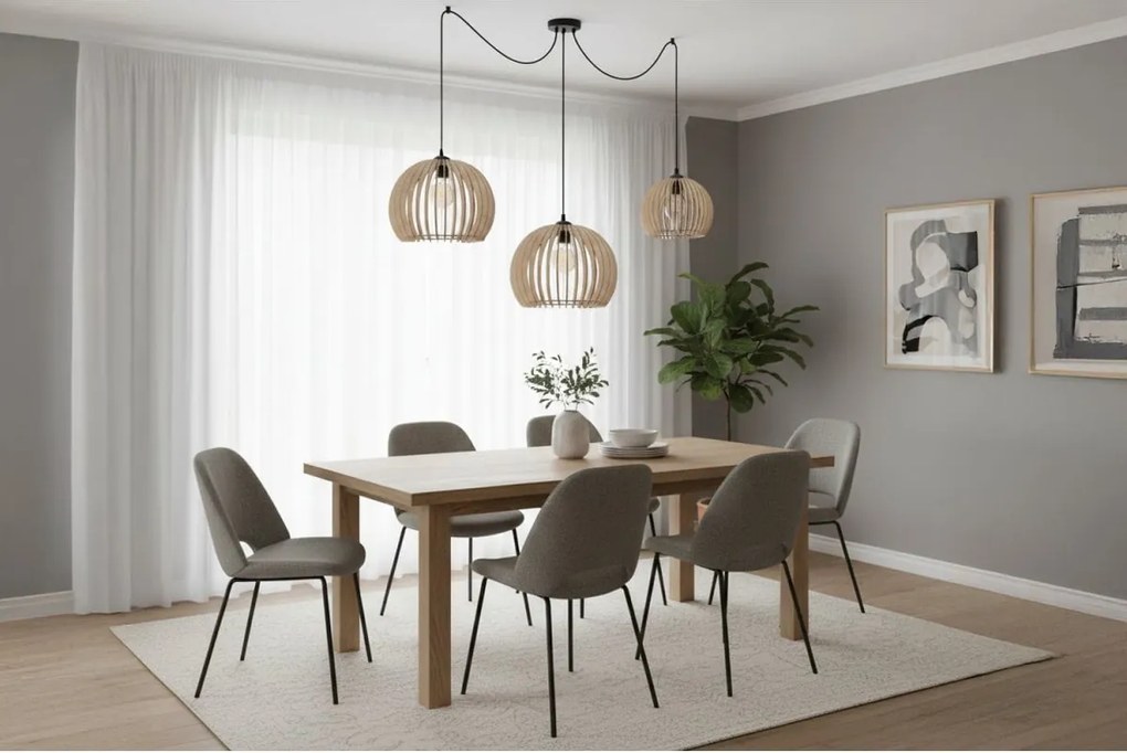 Závesné svietidlo Timber Spider 6, 3x drevené tienidlo