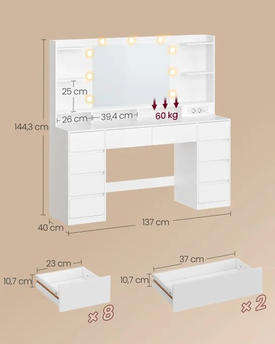Toaletný stolík so zrkadlom a LED osvetlením RDT341WB01