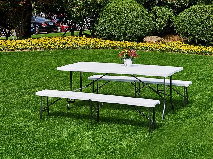 ModernHome Záhradný stôl 180cm + 2 lavice, biela banketová súprava