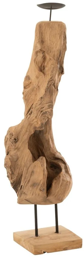Drevený svietnik v prírodnom tvare z teakového dreva Trun M - 15 * 15 * 70 cm