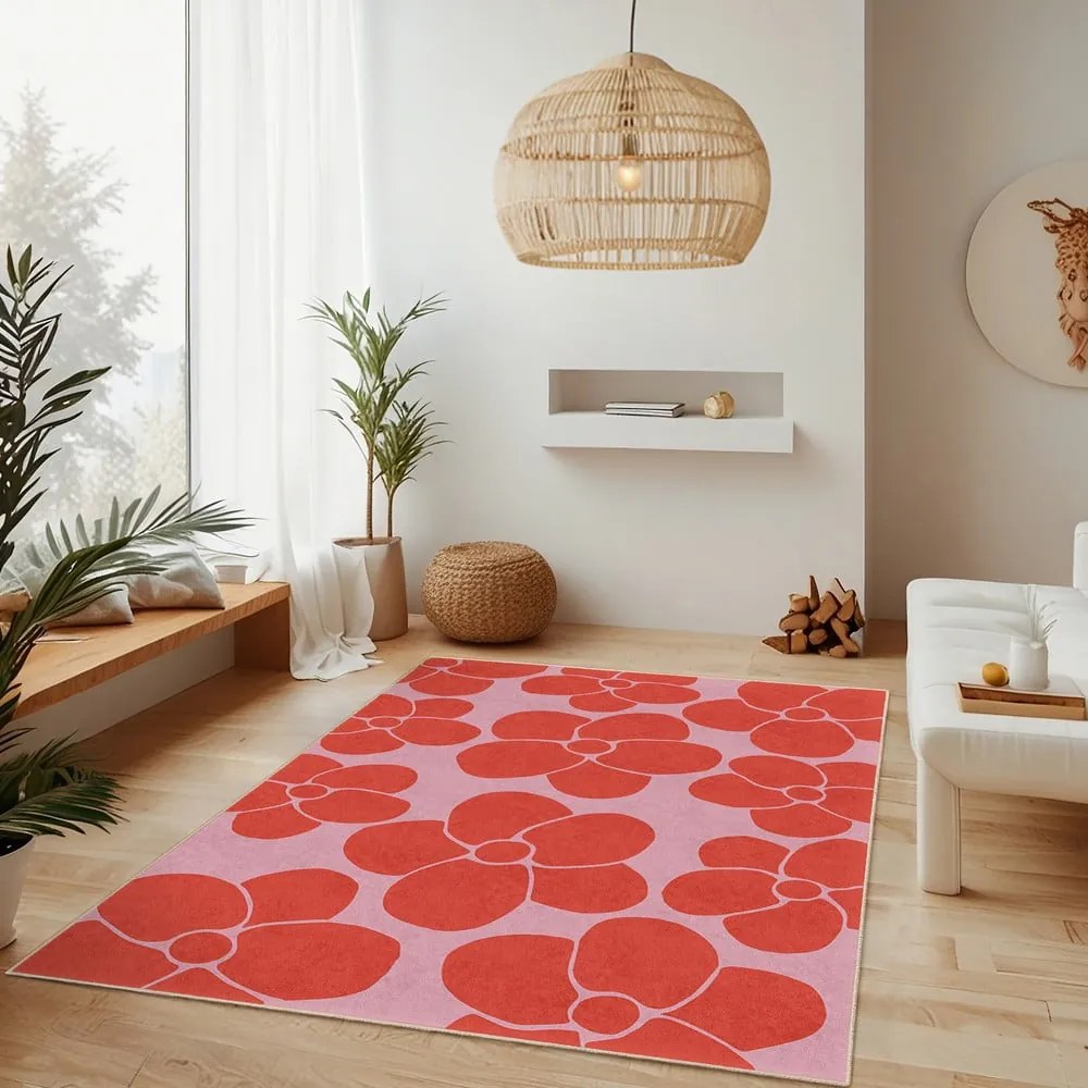 Červený/ružový prateľný koberec 80x150 cm Poppy Fields – Mila Home