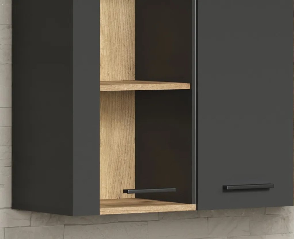 Závesná vitrína na stenu Esteban, antracit/dub evoke
