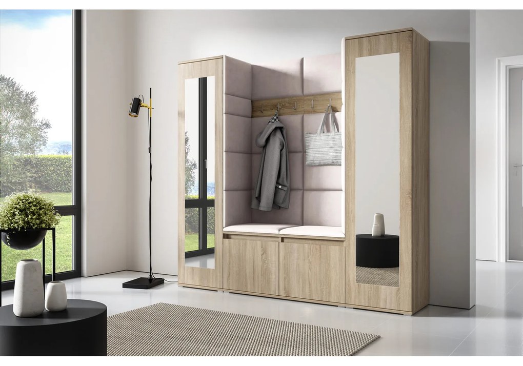 Predsieňová stena AMI 31 So zrkadlom Biela Ružová