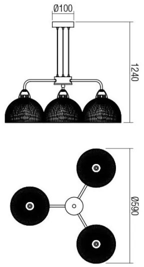 Redo 01-1573 - Luster na lane TAMIS 3xE27/42W/230V pr. 59 cm čierna