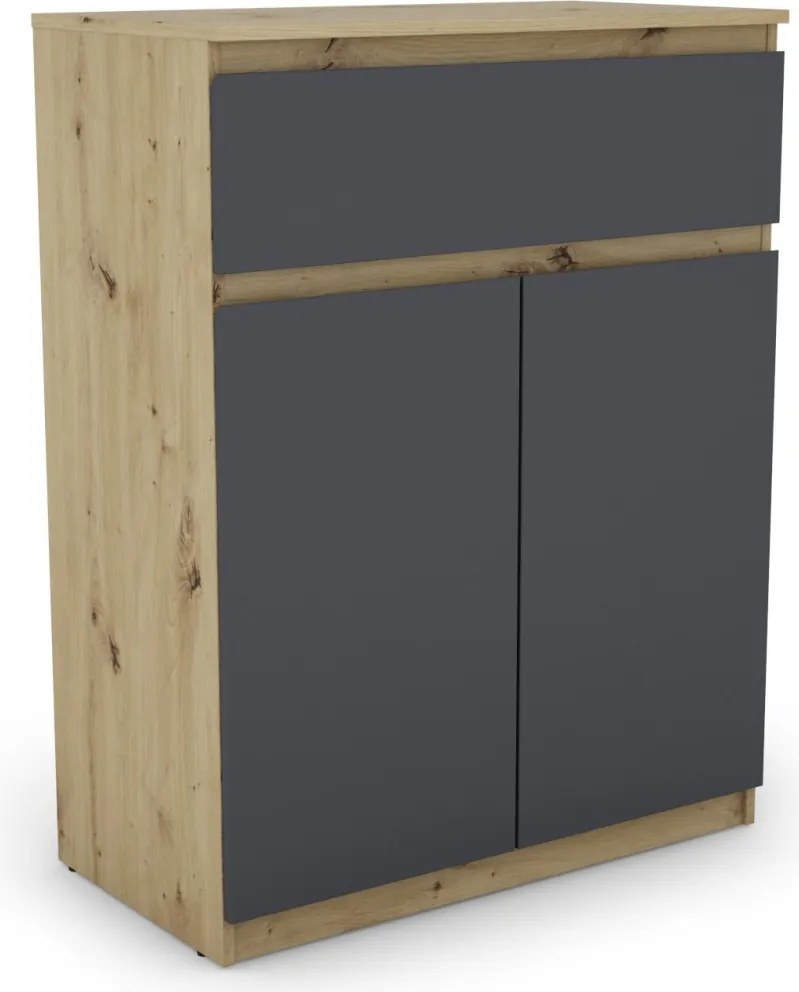 Skrinka so šuplíkom Carlos, dub artisan/grafit, 80 cm