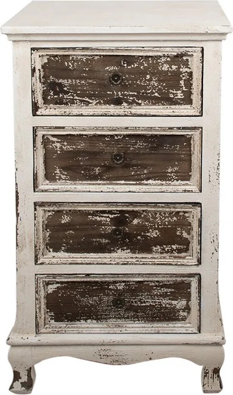 Bielo-hnedá antik drevená komoda so šuplíkmi Vivvien - 44*35*81 cm