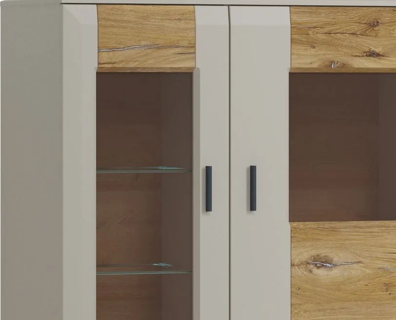 Skrinka s presklením Romy, šedá/dub