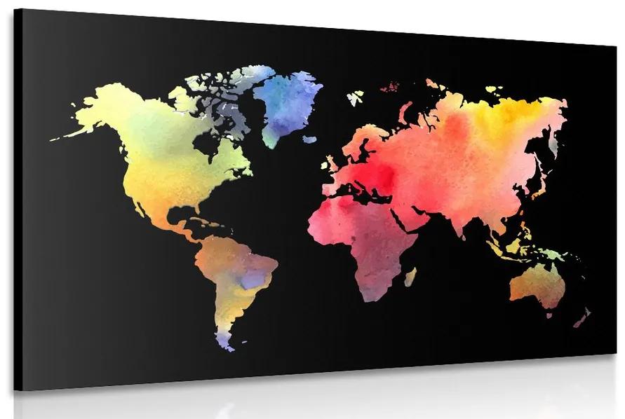 Obraz mapa sveta v akvarelovom prevedení na čiernom pozadí Varianta: 120x80