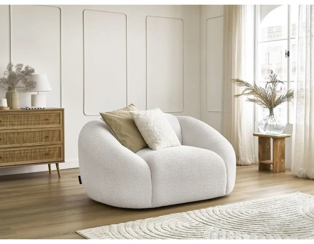 Biele kreslo z textílie bouclé Tina – Bobochic Paris