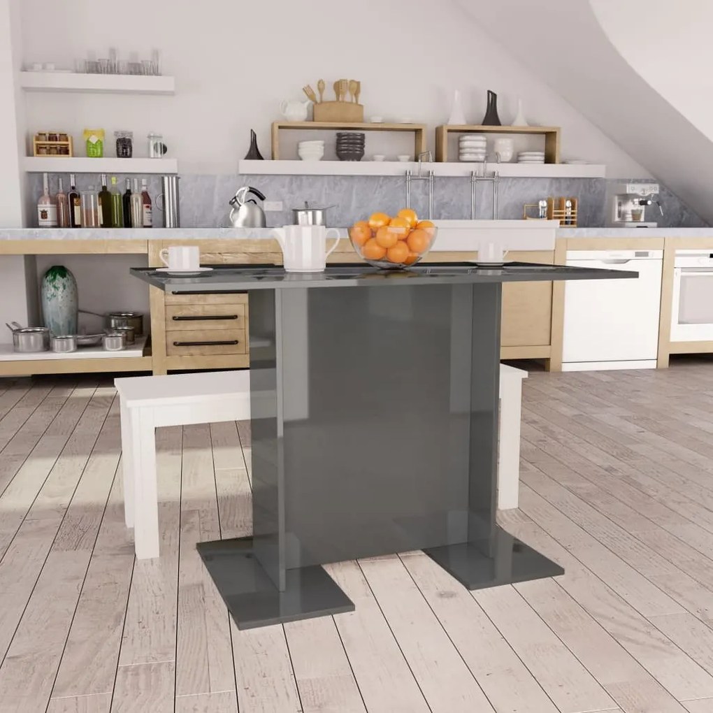 vidaXL Jedálenský stôl lesklý sivý 110x60x75 cm drevotrieska