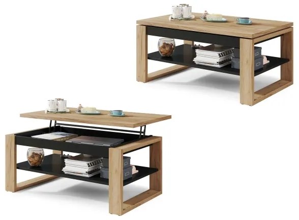 Konferenčný stôl so zdvíhacou doskou a poličkou NEA dub craft/čierna