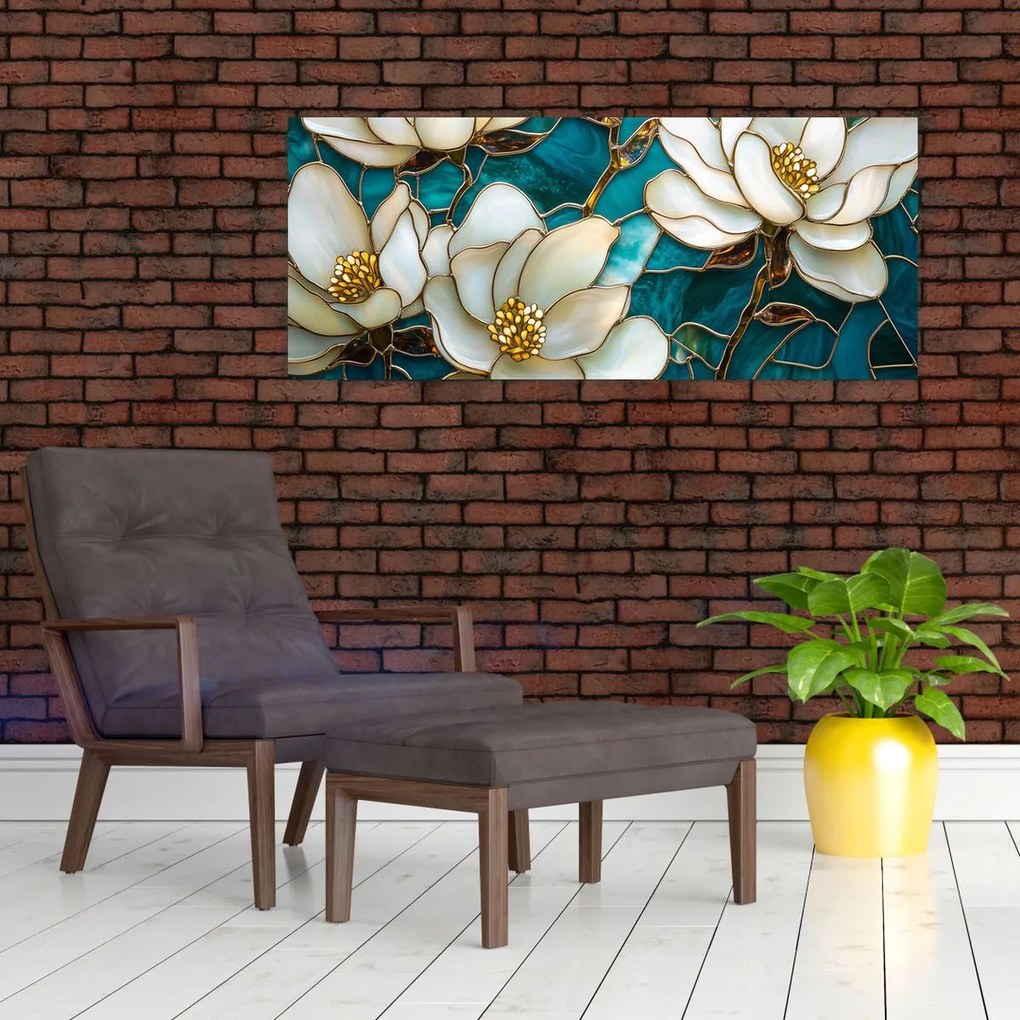 Obraz - Vitráž s magnóliou (120x50 cm)
