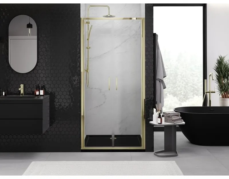 Mexen Exo, výklopné dvojité sprchové dvere 100 cm, číre sklo, zlatá, 814-100-000-50-00