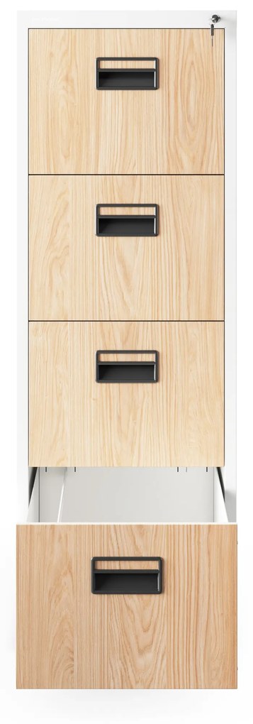 Kovová kartotéka, 4 zásuvky SARA V4, 460 x 1320 x 620 mm, Eco Design: biela/ dub sonoma