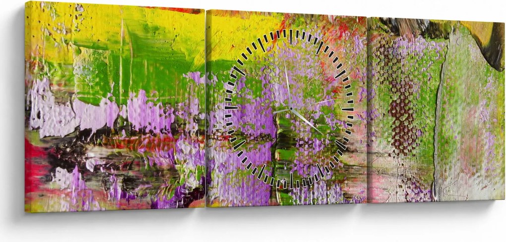Obraz abstrakcie - maľba (s hodinami) (90x30 cm)