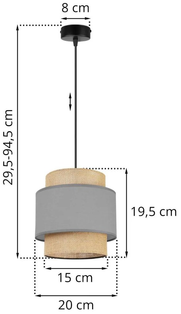 Závesné svietidlo Boho, 1x jutové/sivé textilné tienidlo