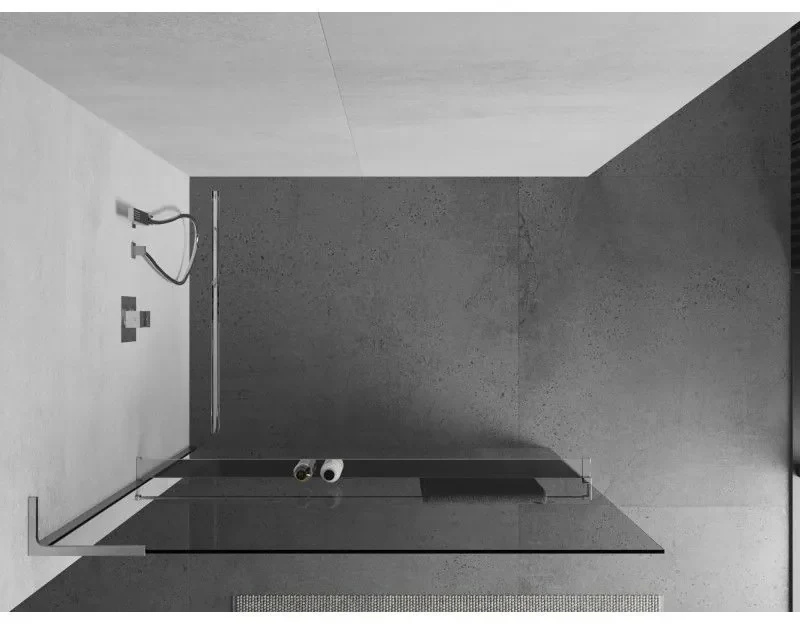 Mexen Kioto+ L, sprchová zástena Walk-In s poličkou a vešiakom 85 x 200 cm, 8mm číre sklo, chrómový profil, 800-085-123-01-00
