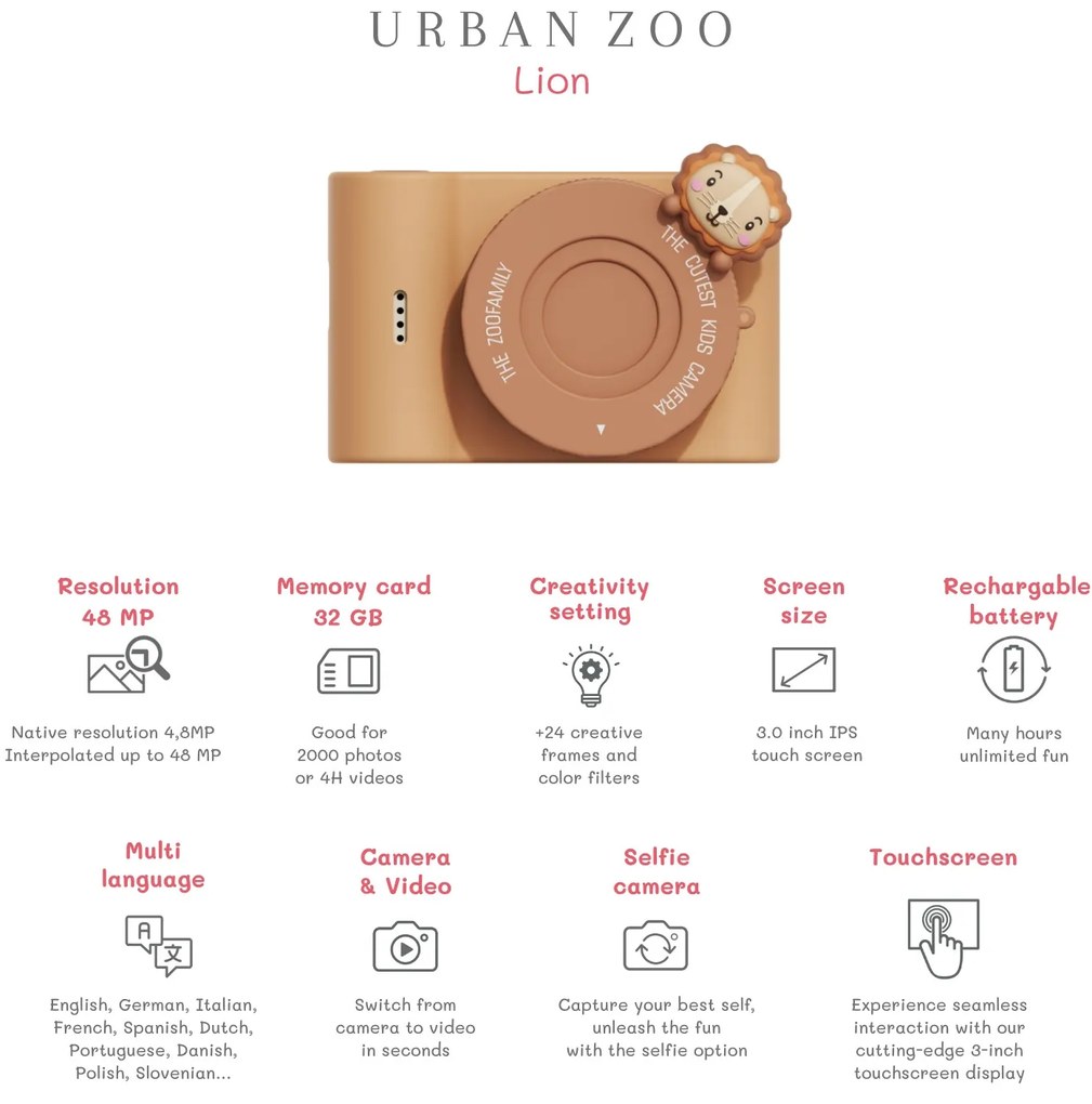 Detský digitálny fotoaparát Urban ZOO - lev
