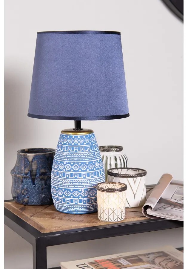 BLUE ETNO nočná keramická lampa Ø20*35