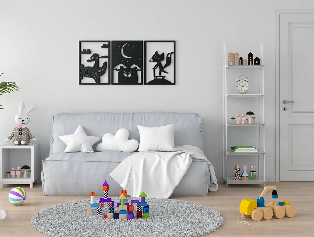 drevko 3-dielny detský obraz Rozprávková ríša Rozmer obrazu: 30 x 65 cm, Farba dekorácie: Čierna