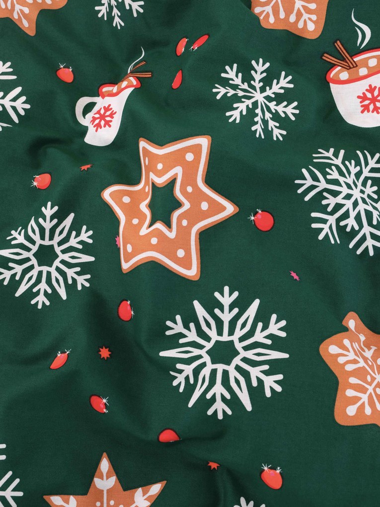 Vianočná bavlnená obliečka na vankúš Renforcé 40 × 60 cm – Vianočný perníček zelený