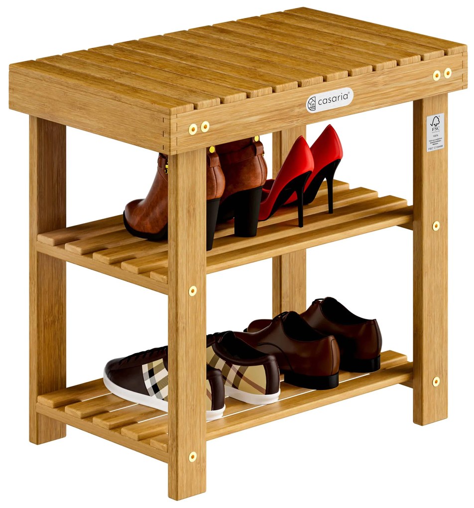 Lavica do predsiene s priestorom na topánky NINA, 50x30x46cm, prírodná hnedá Casaria