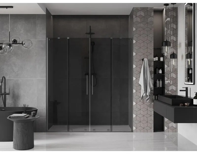 Mexen Velar Duo, posuvné sprchové dvere do otvoru 200 cm, 8mm šedé sklo, grafit brúsený, 871-200-000-42-66