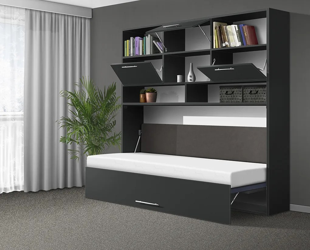 Nabytekmorava Sklápacia posteľ VS1056 MAX, 200x90cm farba lamina: antracit/biele dvere, Varianta dverí: matné